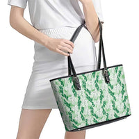 Hawaii Ti Leaf Maile Tuberose Lei Leather Tote Bag With Hanalei Leaf Green