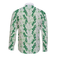 Hawaii Ti Leaf Maile Tuberose Lei Long Sleeve Button Shirt With Hanalei Leaf Green LT05 - Polynesian Pride