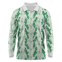 Hawaii Ti Leaf Maile Tuberose Lei Long Sleeve Polo Shirt With Hanalei Leaf Green