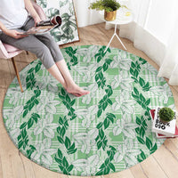 Hawaii Ti Leaf Maile Tuberose Lei Round Carpet With Hanalei Leaf Green