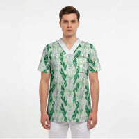 Hawaii Ti Leaf Maile Tuberose Lei Scrub Top With Hanalei Leaf Green
