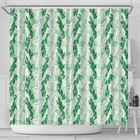 Hawaii Ti Leaf Maile Tuberose Lei Shower Curtain With Hanalei Leaf Green