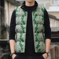 Hawaii Ti Leaf Maile Tuberose Lei Sleeveless Puffer Jacket With Hanalei Leaf Green