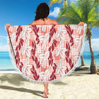 Hawaii Ti Leaf Maile Tuberose Lei Beach Blanket With Hanalei Leaf Red