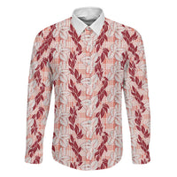 Hawaii Ti Leaf Maile Tuberose Lei Family Matching Long Sleeve Bodycon Dress and Hawaiian Shirt With Hanalei Leaf Red LT05 Dad's Shirt - Long Sleeve Red - Polynesian Pride