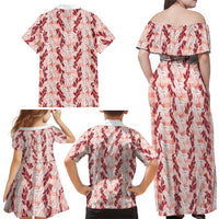 Hawaii Ti Leaf Maile Tuberose Lei Family Matching Off Shoulder Maxi Dress and Hawaiian Shirt With Hanalei Leaf Red LT05 - Polynesian Pride