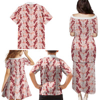 Hawaii Ti Leaf Maile Tuberose Lei Family Matching Puletasi and Hawaiian Shirt With Hanalei Leaf Red LT05 - Polynesian Pride