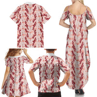 Hawaii Ti Leaf Maile Tuberose Lei Family Matching Summer Maxi Dress and Hawaiian Shirt With Hanalei Leaf Red LT05 - Polynesian Pride
