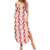 Hawaii Ti Leaf Maile Tuberose Lei Family Matching Summer Maxi Dress and Hawaiian Shirt With Hanalei Leaf Red LT05 Mom's Dress Red - Polynesian Pride