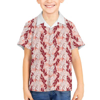 Hawaii Ti Leaf Maile Tuberose Lei Family Matching Summer Maxi Dress and Hawaiian Shirt With Hanalei Leaf Red LT05 Son's Shirt Red - Polynesian Pride