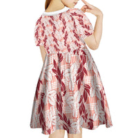 Hawaii Ti Leaf Maile Tuberose Lei Kid Short Sleeve Dress With Hanalei Leaf Red