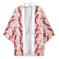 Hawaii Ti Leaf Maile Tuberose Lei Kimono With Hanalei Leaf Red