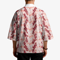 Hawaii Ti Leaf Maile Tuberose Lei Kimono With Hanalei Leaf Red