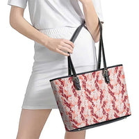 Hawaii Ti Leaf Maile Tuberose Lei Leather Tote Bag With Hanalei Leaf Red