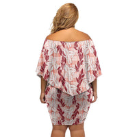 Hawaii Ti Leaf Maile Tuberose Lei Off Shoulder Short Dress With Hanalei Leaf Red