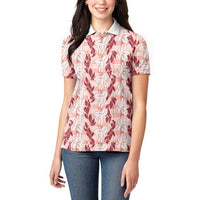 Hawaii Ti Leaf Maile Tuberose Lei Women Polo Shirt With Hanalei Leaf Red