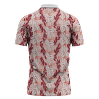 Hawaii Ti Leaf Maile Tuberose Lei Zipper Polo Shirt With Hanalei Leaf Red