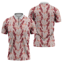 Hawaii Ti Leaf Maile Tuberose Lei Zipper Polo Shirt With Hanalei Leaf Red