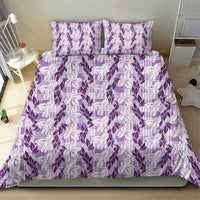 Hawaii Ti Leaf Maile Tuberose Lei Bedding Set With Hanalei Leaf Purple