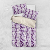Hawaii Ti Leaf Maile Tuberose Lei Bedding Set With Hanalei Leaf Purple