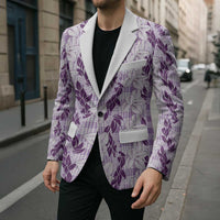 Hawaii Ti Leaf Maile Tuberose Lei Blazer With Hanalei Leaf Purple