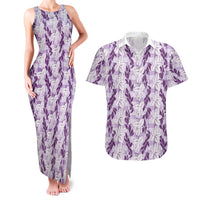 Hawaii Ti Leaf Maile Tuberose Lei Couples Matching Tank Maxi Dress and Hawaiian Shirt With Hanalei Leaf Purple LT05 Purple - Polynesian Pride