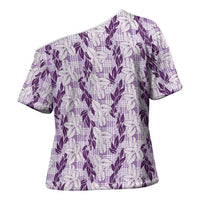Hawaii Ti Leaf Maile Tuberose Lei Cross Shoulder Shirt With Hanalei Leaf Purple