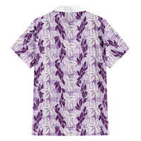Hawaii Ti Leaf Maile Tuberose Lei Family Matching Long Sleeve Bodycon Dress and Hawaiian Shirt With Hanalei Leaf Purple LT05 - Polynesian Pride