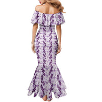 Hawaii Ti Leaf Maile Tuberose Lei Family Matching Mermaid Dress and Hawaiian Shirt With Hanalei Leaf Purple LT05 - Polynesian Pride