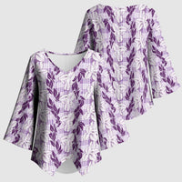 Hawaii Ti Leaf Maile Tuberose Lei Kimono Sleeve Blouse With Hanalei Leaf Purple