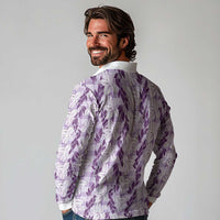 Hawaii Ti Leaf Maile Tuberose Lei Long Sleeve Polo Shirt With Hanalei Leaf Purple