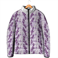 Hawaii Ti Leaf Maile Tuberose Lei Padded Jacket With Hanalei Leaf Purple
