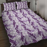 Hawaii Ti Leaf Maile Tuberose Lei Quilt Bed Set With Hanalei Leaf Purple