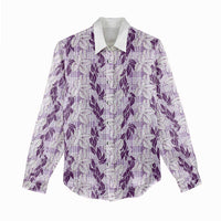 Hawaii Ti Leaf Maile Tuberose Lei Women Casual Shirt With Hanalei Leaf Purple