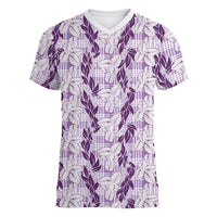 Hawaii Ti Leaf Maile Tuberose Lei Women V-Neck T-Shirt With Hanalei Leaf Purple