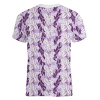 Hawaii Ti Leaf Maile Tuberose Lei Women V-Neck T-Shirt With Hanalei Leaf Purple