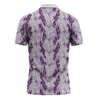 Hawaii Ti Leaf Maile Tuberose Lei Zipper Polo Shirt With Hanalei Leaf Purple