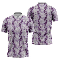 Hawaii Ti Leaf Maile Tuberose Lei Zipper Polo Shirt With Hanalei Leaf Purple