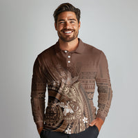 Samoa Tatau Marlin Long Sleeve Polo Shirt With Siapo Motifs Brown