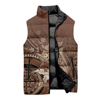 Samoa Tatau Marlin Sleeveless Puffer Jacket With Siapo Motifs Brown LT05 - Polynesian Pride