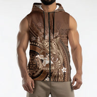 Samoa Tatau Marlin Sleeveless Zip Hoodie With Siapo Motifs Brown