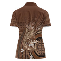 Samoa Tatau Marlin Women Polo Shirt With Siapo Motifs Brown