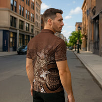 Samoa Tatau Marlin Zipper Polo Shirt With Siapo Motifs Brown