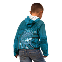 Samoa Tatau Marlin Kid Hoodie With Siapo Motifs Teal