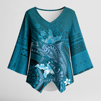Samoa Tatau Marlin Kimono Sleeve Blouse With Siapo Motifs Teal