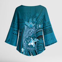 Samoa Tatau Marlin Kimono Sleeve Blouse With Siapo Motifs Teal