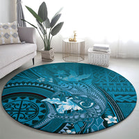 Samoa Tatau Marlin Round Carpet With Siapo Motifs Teal
