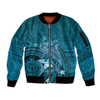 Samoa Tatau Marlin Sleeve Zip Bomber Jacket With Siapo Motifs Teal