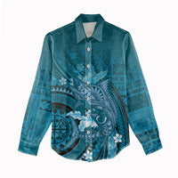 Samoa Tatau Marlin Women Casual Shirt With Siapo Motifs Teal