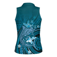 Samoa Tatau Marlin Women Sleeveless Polo Shirt With Siapo Motifs Teal